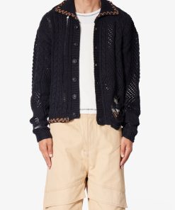 Chunky Distressed Cardigan Sweater - Black