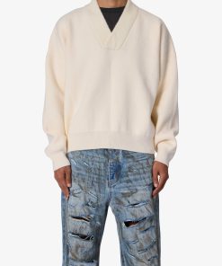 Crew V Neck Sweater - Cream