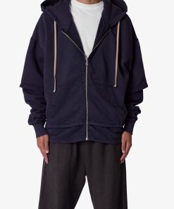 Double Layer Zipper Sweater - Washed Black