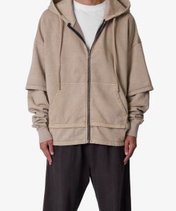Double Layer Zipper Sweater - Washed Earth