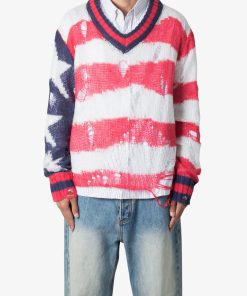 Flag Loose Knitted Sweater - Red/Blue